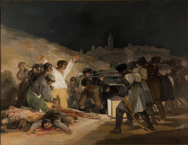 Goya-ren "El Tres de Mayo / Maiatzaren hiruko fusilamenduak", Napoleon-en soldaduek Madrileko erresistentziako kideak fusilatzen 1808ko maiatzaren 3an