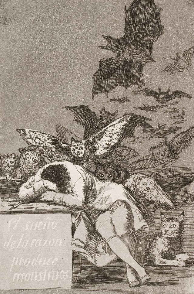 Gravure de Francisco Goya, «Le sommeil de la raison engendre des monstres», 1799. 