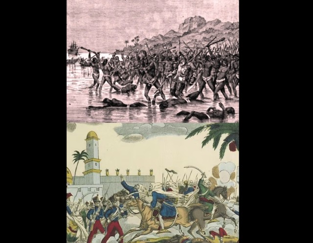 En haut (27/04/1521, mort de l'amiral Magellan. C'est à partir de là qu'Elkano reçut le commandement de l’expédition...). En bas (La bataille de Mascara, qui oppose en novembre et décembre 1835 les troupes du maréchal de France Clauzel et les combattants d'Abd el-Kader, est un épisode du combat entre l'émir et la France (1832-1847). 
