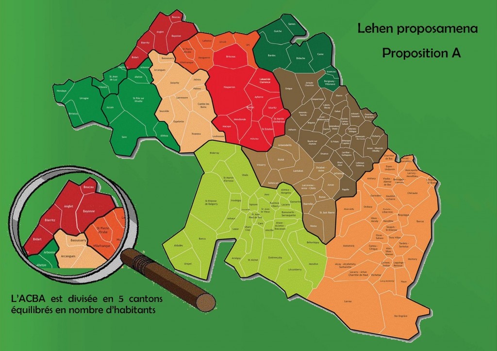 Mugimendu politiko gisa, EHBAIek dio kantonamenduen arraberritzeko kriterioak definitu behar direla tokiko errealitate sozio-politikoen arabera. Mapa berriak, lurralde bakoitzaren ezaugarri propioak kondutan hartu beharko ditu. Lurralde kolektibitatearen aldarrikapena mahain gainean izanez, “pays” egituraren baitan urteak elkarlanean pasatu ondoren Iparraldeko mapa errespetatzen ez duen edozoin antolaketa onartezina bezala kontsideratuz.  EHBAIek Iparraldeko eremuaren antolaketa kondutan hartzen duten hiru proposamen argitaratzen ditu.  