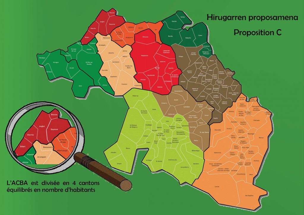 Mugimendu politiko gisa, EHBAIek dio kantonamenduen arraberritzeko kriterioak definitu behar direla tokiko errealitate sozio-politikoen arabera. Mapa berriak, lurralde bakoitzaren ezaugarri propioak kondutan hartu beharko ditu. Lurralde kolektibitatearen aldarrikapena mahain gainean izanez, “pays” egituraren baitan urteak elkarlanean pasatu ondoren Iparraldeko mapa errespetatzen ez duen edozoin antolaketa onartezina bezala kontsideratuz.  EHBAIek Iparraldeko eremuaren antolaketa kondutan hartzen duten hiru proposamen argitaratzen ditu.  