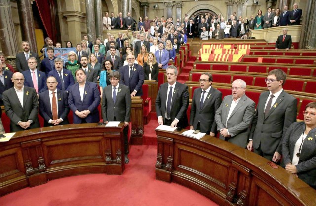 Parlement catalan après le vote historique créant la république de Catalogne, le 27 octobre 2017.