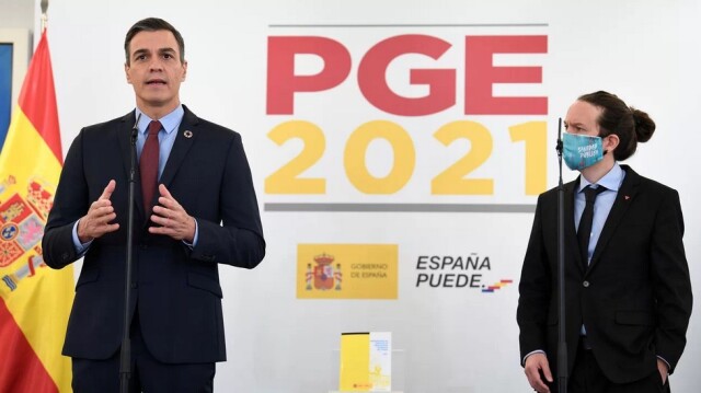 Pedro Sánchez et Pablo Iglesias, lors e la présentation du budget 2021 de l’Etat. 