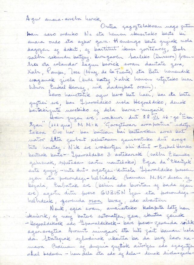 Lettre adressée de prison par Iulen Madariaga à Enbata et aux autres médias basque d'Iparralde. Il y plaide en faveur de la réconciliation des preso d'IK et d'ETA.