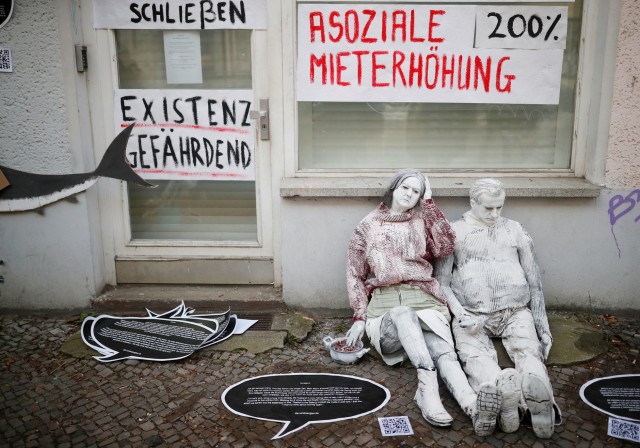 Protestation à Berlin contre la gentrification du quartier de Friedrichshain. 