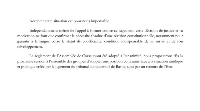 Déclaration de Gilles Simeoni, président de l’exécutif corse et de la présidente de l’assemblée de Corse, Marie-Antoinette Maupertuis