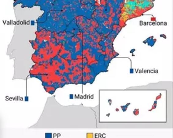 Résultat des législatives espagnoles de juillet 2023 par communes.